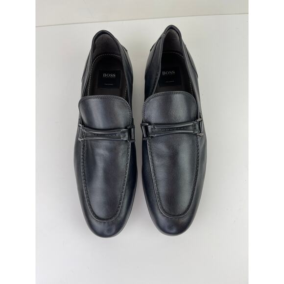 Boss HUGO BOSS Tailored Mens Navy Blue Leather Loafer Shoes Slip On Dress Size 8 - Picture 4 of 12